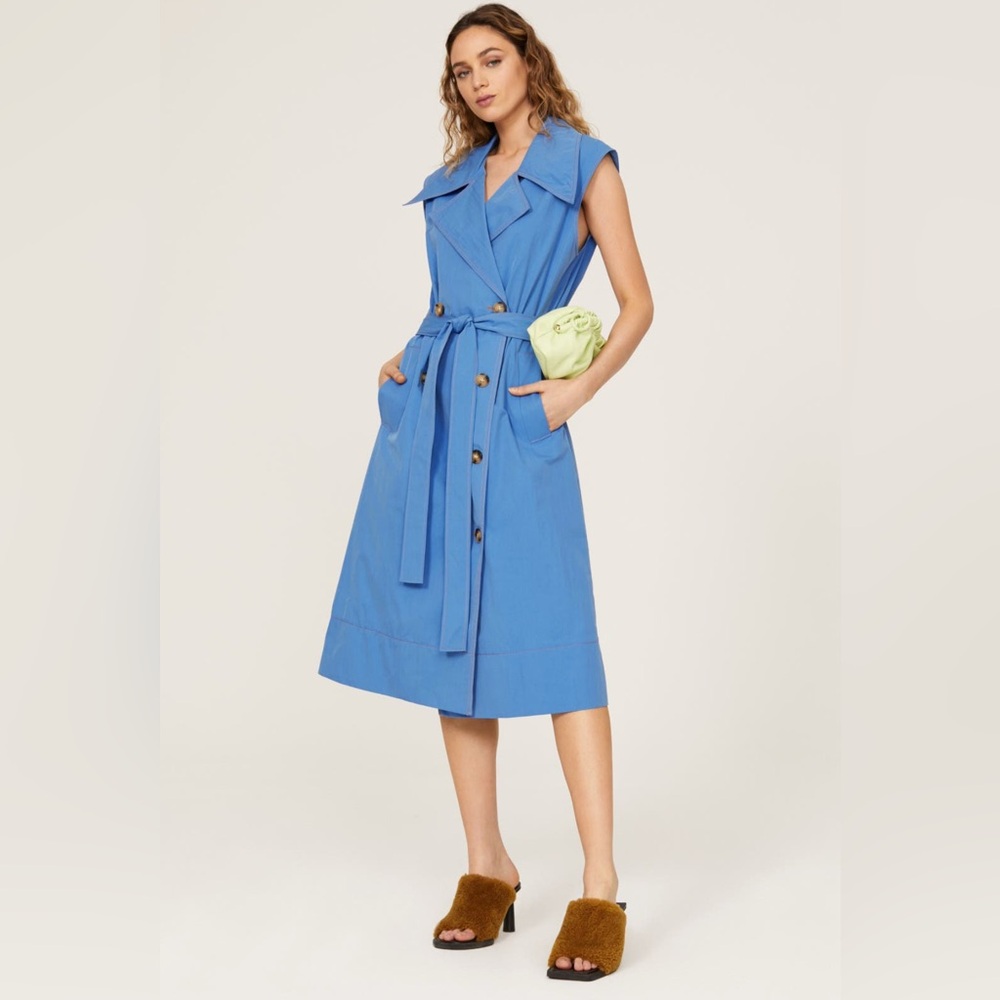 REJINA PYO Blue Double Breasted Sleeveless Astrid Trench Dress Size 8